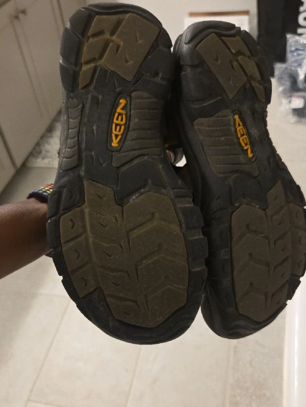 Keen Men's Brown and Black Outdoor Waterproof Sandals with Yellow Accents